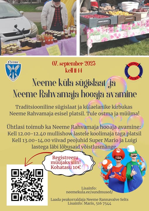 07.09.2025 kell 11.00 Neeme küla sügislaat ja Neeme Rahvamaja hooaja avamine
