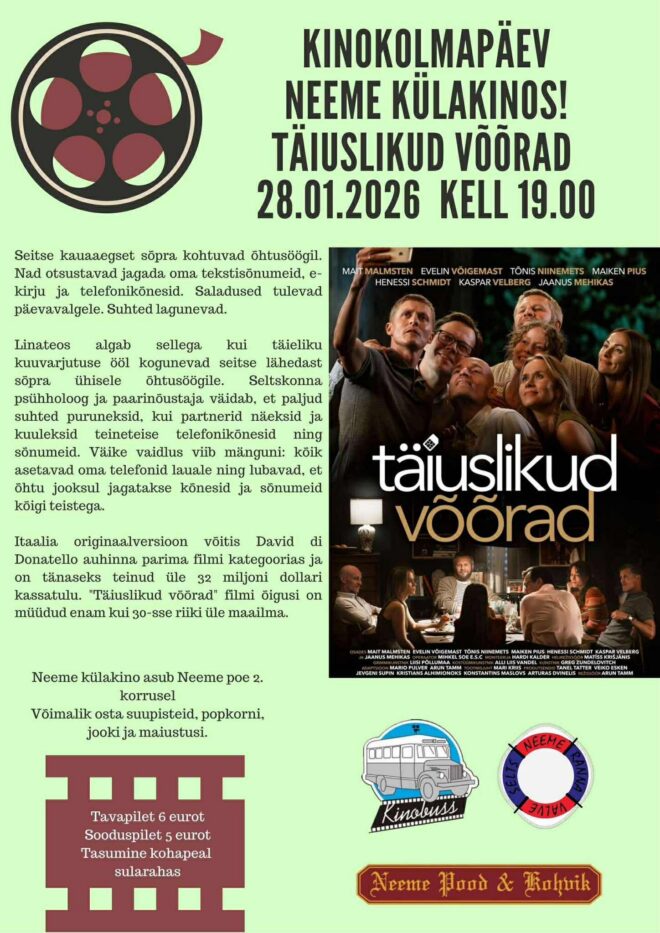“Täiuslikud võõrad”- kinokolmapäev Neeme külakinos