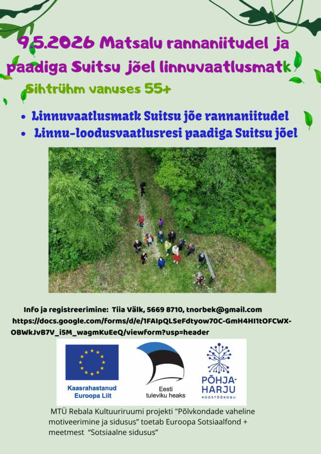 9. mail 2026 linnuvaatlusmatk Matsalu Rahvuspargis Suitsu jõe rannaniitudel ja paadiga linnuvaatlus Suitsu -Kasari jõel